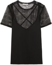 Maje Tony Cotton And Modal-blend Lace And Stretch-jersey T-shirt Black