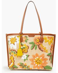 Tory Burch Leather-trimmed Faux Straw Tote - Brown