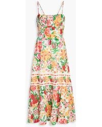 FARM Rio - Floral-Print Swiss-Dot Cotton Midi Dress - Lyst