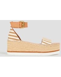 See By Chloé - Glyn Striped Canvas And Leather Platform Espadrille Sandals - Lyst