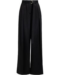 Amanda Wakeley Belted Silk-satin Wide-leg Trousers - Black