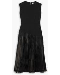 Partow - Camille Wool-blend Twill And Plissé-chiffon Maxi Dress - Lyst