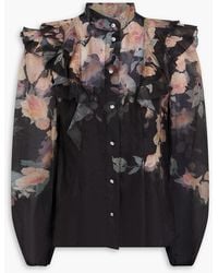 Zimmermann - Ruffled Floral-Print Linen And Silk-Blend Shirt - Lyst