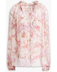 Zimmermann - Ruffled Floral-print Crepon Blouse - Lyst