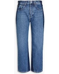 Victoria Beckham - Cropped Two-tone High-rise Straight-leg Jeans - Lyst
