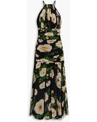 Carolina Herrera - Gathered Floral-Print Silk-Georgette Halterneck Maxi Dress - Lyst