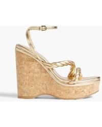 Jimmy Choo - Diosa 130 Twisted Leather Wedge Sandals - Lyst