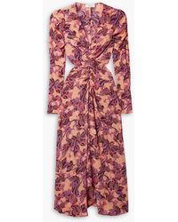 A.L.C. - Mona Cutout Ruched Floral-print Stretch-silk Midi Dress - Lyst