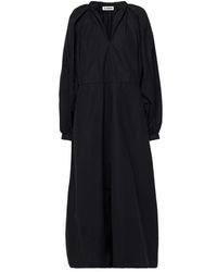 Jil Sander Cutout Gathered Cotton Midi Dress - Black