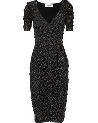 Diane von Furstenberg Romana Ruched Polka-dot Mesh Dress Black