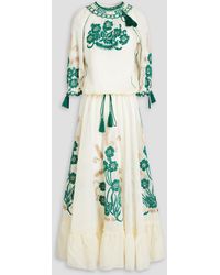 RED Valentino - Tasseled Embroidered Gauze Maxi Dress - Lyst