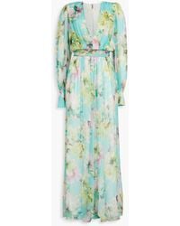 Costarellos - Gathered Floral-print Crepon Gown - Lyst