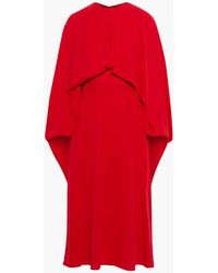 Valentino Garavani - Cape-effect Draped Silk Crepe De Chine Midi Dress Red - Lyst