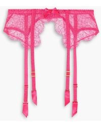 Agent Provocateur - Lorna Bow-embellished Leavers Lace Suspender Belt - Lyst