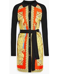 Versace - Printed Twill-paneled Ribbed Silk And Cotton-blend Mini Shirt Dress - Lyst