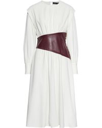 Proenza Schouler Faux Leather-paneled Gathered Crepe Midi Dress - White