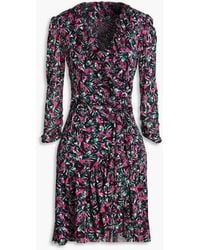 Diane von Furstenberg - Paloma Ruffled Floral-print Stretch-mesh Mini Wrap Dress - Lyst