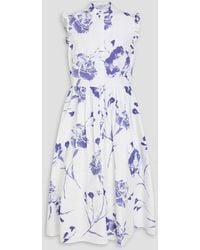 Erdem - Ruffled Floral-Print Cotton-Poplin Midi Shirt Dress - Lyst