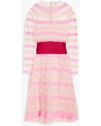 RED Valentino - Grosgrain-paneled Tiered Ruffled Point D'esprit, Silk And Lace Dress - Lyst