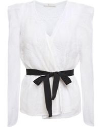 Maje Grosgrain-trimmed Corded Lace Wrap Top Ecru - Multicolour