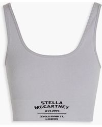 Stella McCartney - Printed Ribbed Stretch Cotton-blend Jersey Sports Bra - Lyst
