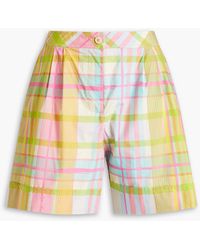 Boutique Moschino - Pleated Gingham Cotton-mousseline Shorts - Lyst