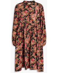 byTiMo - Gathered Floral-print Cotton-blend Mini Shirt Dress - Lyst