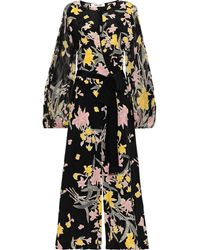 Diane von Furstenberg Delphi Wrap-effect Floral-print Chiffon And Silk Crepe De Chine Jumpsuit Black