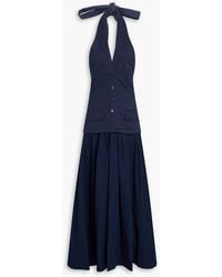 STAUD - Harrington Pleated Cotton-blend Twill And Poplin Halterneck Maxi Dress - Lyst