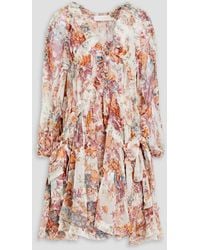 Zimmermann - Ruffled Floral-print Silk-crepon Mini Dress - Lyst