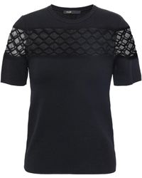 Maje Open Knit-paneled Ponte Top Black