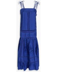 FARM Rio - Bead-embellished Guipure Lace-paneled Cotton-voile Maxi Dress - Lyst