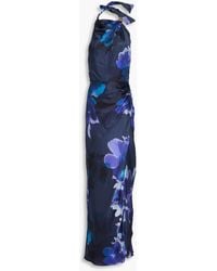 Nicholas - Printed Satin Halterneck Maxi Dress - Lyst