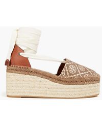 Tory Burch - Jacquard And Leather Platform Espadrilles - Lyst