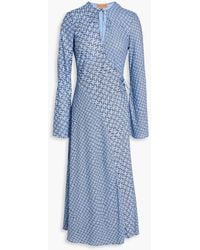 Stine Goya - Printed Crepe Midi Wrap Dress - Lyst