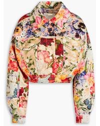 Zimmermann - Cropped Floral-print Linen And Silk-blend Satin Jacket - Lyst