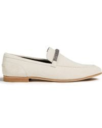 Brunello Cucinelli Bead-embellished Suede Loafers - White