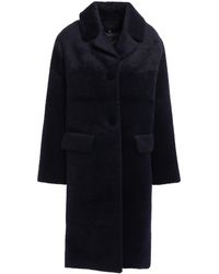 Maje Brushed-woven Coat Midnight Blue