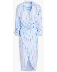 Veronica Beard - Afton Wrap-effect Striped Cotton-blend Poplin Midi Shirt Dress - Lyst