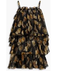 Dolce & Gabbana - Cold-shoulder Printed Silk-blend Organza Mini Dress - Lyst