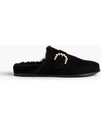 Stuart Weitzman - Piper Embellished Shearling-lined Suede Slippers - Lyst