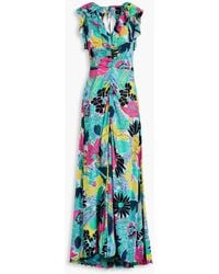 Diane von Furstenberg - Sean Ruffled Floral-print Stretch-mesh Maxi Dress - Lyst