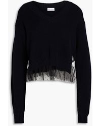 RED Valentino - Point D'esprit-paneled Ribbed Wool Sweater - Lyst