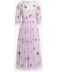 RED Valentino - Pleated Embroidered Point D'esprit Midi Dress - Lyst