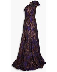 Andrew Gn One-shoulder Floral-appliquéd Metallic Brocade Gown - Purple