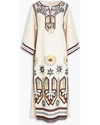 Tory Burch - Embellished Embroidered Linen Kaftan - Lyst