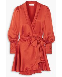 Zimmermann - Ruffled Silk-satin Mini Wrap Dress - Lyst
