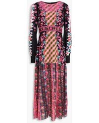 Saloni - Plissé Printed Silk-crepe De Chine Midi Dress - Lyst