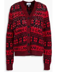 Ganni - Sequin-embellished Jacquard-knit Cardigan - Lyst