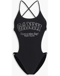 Ganni - Badeanzug mit kristallverzierung und cut-outs - Lyst